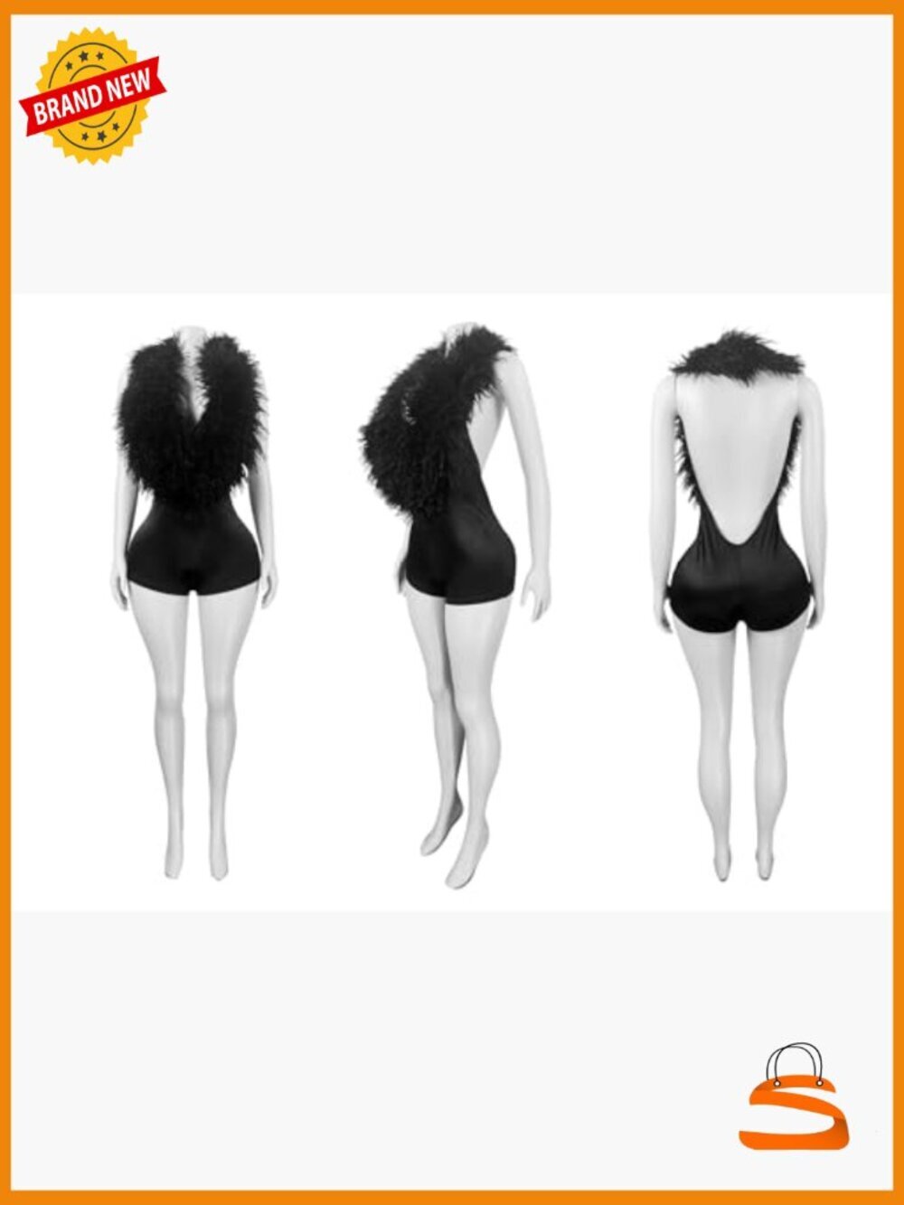 Halter Backless One Piece Jumpsuit Sleeveless Deep V Neck Feather Romper Club - Picture 6 of 6